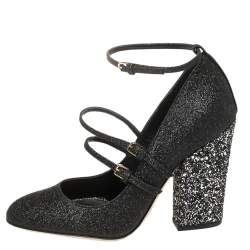 Pre Owned Sergio Rossi Black Glitter Betty Mary Jane Pumps Size 36