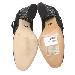 Pre Owned Sergio Rossi Black Glitter Betty Mary Jane Pumps Size 36