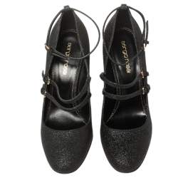 Pre Owned Sergio Rossi Black Glitter Betty Mary Jane Pumps Size 36