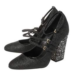 Pre Owned Sergio Rossi Black Glitter Betty Mary Jane Pumps Size 36