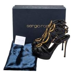 Pre Owned Sergio Rossi Black Leather Cut Out Detail Farrah Open Toe Sandals Size 35
