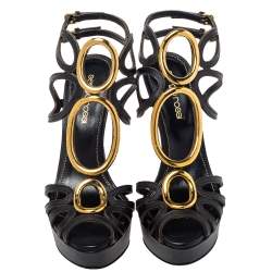 Pre Owned Sergio Rossi Black Leather Cut Out Detail Farrah Open Toe Sandals Size 35