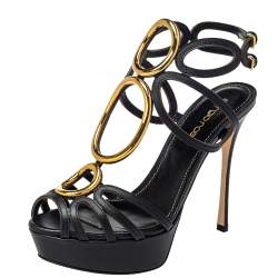 Pre Owned Sergio Rossi Black Leather Cut Out Detail Farrah Open Toe Sandals Size 35