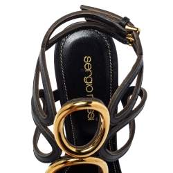 Pre Owned Sergio Rossi Black Leather Cut Out Detail Farrah Open Toe Sandals Size 35