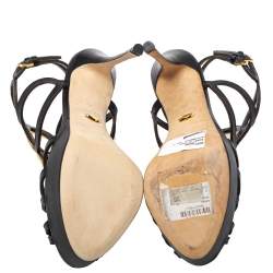 Pre Owned Sergio Rossi Black Leather Cut Out Detail Farrah Open Toe Sandals Size 35