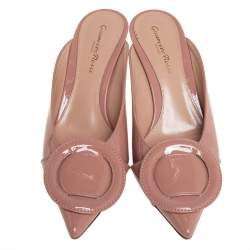 Pre Owned Gianvito Rossi Beige Patent Leather Ruby Mules Size 36.5