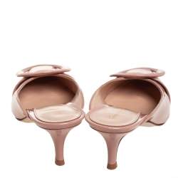 Pre Owned Gianvito Rossi Beige Patent Leather Ruby Mules Size 36.5