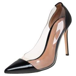 Pre Owned Gianvito Rossi Black Patent Leather And PVC Plexi Pointed Toe Pumps Size 38