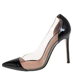 Pre Owned Gianvito Rossi Black Patent Leather And PVC Plexi Pointed Toe Pumps Size 38