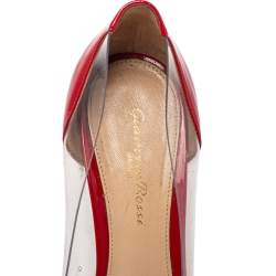 Pre Owned Gianvito Rossi Red Patent Leather And PVC Plexi Pointed Toe Pumps Size 38
