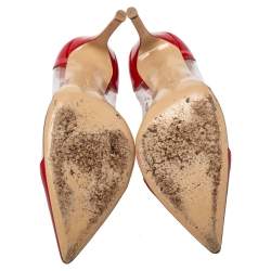 Pre Owned Gianvito Rossi Red Patent Leather And PVC Plexi Pointed Toe Pumps Size 38