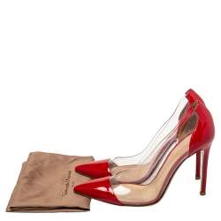 Pre Owned Gianvito Rossi Red Patent Leather And PVC Plexi Pointed Toe Pumps Size 38