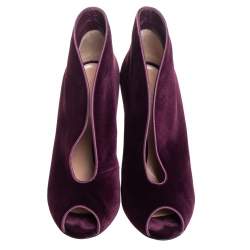 Pre Owned Gianvito Rossi Purple Velvet Vamp Peep Toe Booties Size 37.5