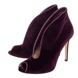 Pre Owned Gianvito Rossi Purple Velvet Vamp Peep Toe Booties Size 37.5