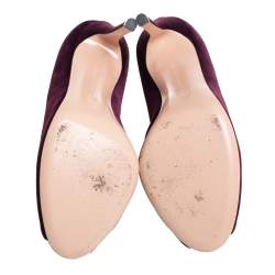 Pre Owned Gianvito Rossi Purple Velvet Vamp Peep Toe Booties Size 37.5
