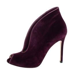 Pre Owned Gianvito Rossi Purple Velvet Vamp Peep Toe Booties Size 37.5