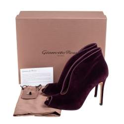 Pre Owned Gianvito Rossi Purple Velvet Vamp Peep Toe Booties Size 37.5