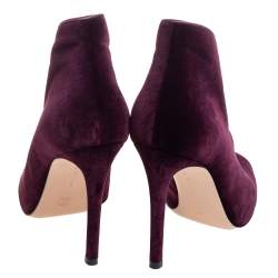 Pre Owned Gianvito Rossi Purple Velvet Vamp Peep Toe Booties Size 37.5