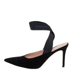 Gianvito Rossi Black Suede And Elastic Strap Pointed Toe Ankle Wrap Sandals Size 40.5