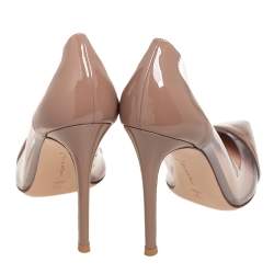 Pre Owned Gianvito Rossi Beige Patent Leather And PVC Plexi Pointed Toe Pumps Size 37.5
