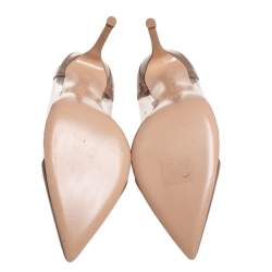Pre Owned Gianvito Rossi Beige Patent Leather And PVC Plexi Pointed Toe Pumps Size 37.5