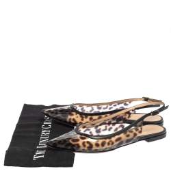 Pre Owned Gianvito Rossi Leopard Print PVC and Leather Trim Slingback Point Toe Flats Size 37