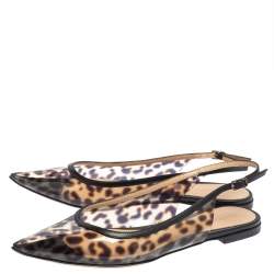 Pre Owned Gianvito Rossi Leopard Print PVC and Leather Trim Slingback Point Toe Flats Size 37
