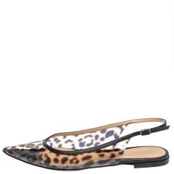 Pre Owned Gianvito Rossi Leopard Print PVC and Leather Trim Slingback Point Toe Flats Size 37