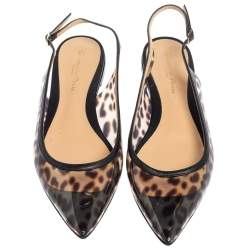 Pre Owned Gianvito Rossi Leopard Print PVC and Leather Trim Slingback Point Toe Flats Size 37