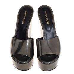 Pre Owned Gianvito Rossi Olive Green Patent Leather Wedge Platform Sandals Size 37