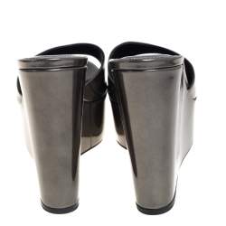 Pre Owned Gianvito Rossi Olive Green Patent Leather Wedge Platform Sandals Size 37