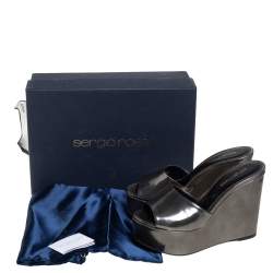 Pre Owned Gianvito Rossi Olive Green Patent Leather Wedge Platform Sandals Size 37