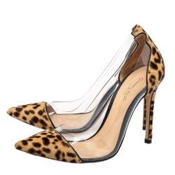 Pre Owned Gianvito Rossi Beige/Brown Calf Hair And PVC Plexi Pointed Toe Pumps Size 36
