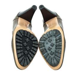 Pre Owned Gianvito Rossi Grey Leather And Patent Block Heel Pumps Size 38