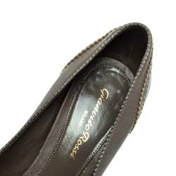 Pre Owned Gianvito Rossi Grey Leather And Patent Block Heel Pumps Size 38