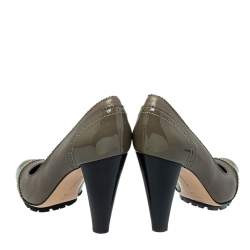 Pre Owned Gianvito Rossi Grey Leather And Patent Block Heel Pumps Size 38