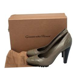 Pre Owned Gianvito Rossi Grey Leather And Patent Block Heel Pumps Size 38