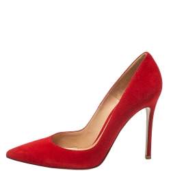 Pre Owned Gianvito Rossi Red Suede Pointed Toe Pumps Size 39