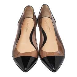 Pre Owned Gianvito Rossi Black Patent Leather And PVC Plexi Ballet Flats Size 39
