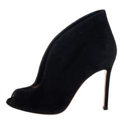 Pre Owned Gianvito Rossi Black Suede Vamp Peep Toe Booties Size 35.5