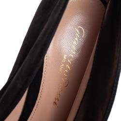 Pre Owned Gianvito Rossi Black Suede Vamp Peep Toe Booties Size 35.5