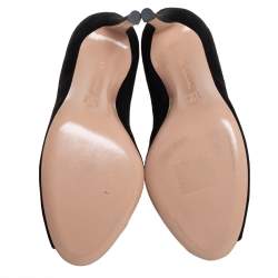 Pre Owned Gianvito Rossi Black Suede Vamp Peep Toe Booties Size 35.5