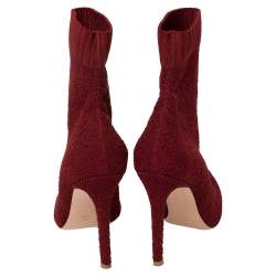 Pre Owned Gianvito Rossi Red Knit Fabric Sock Ankle Boots Size 40