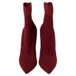 Pre Owned Gianvito Rossi Red Knit Fabric Sock Ankle Boots Size 40