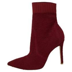 Pre Owned Gianvito Rossi Red Knit Fabric Sock Ankle Boots Size 40