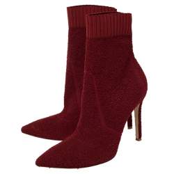Pre Owned Gianvito Rossi Red Knit Fabric Sock Ankle Boots Size 40