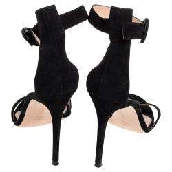 Pre Owned Gianvito Rossi Black Suede Ankle Strap Sandals Size 39.5