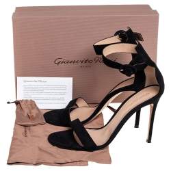 Pre Owned Gianvito Rossi Black Suede Ankle Strap Sandals Size 39.5