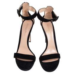 Pre Owned Gianvito Rossi Black Suede Ankle Strap Sandals Size 39.5