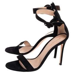 Pre Owned Gianvito Rossi Black Suede Ankle Strap Sandals Size 39.5